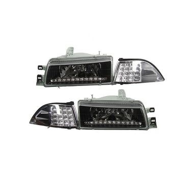 Corolla 1988-1992 Headlight/Headlamp DRL LED Set (Black Housing) (Focos)